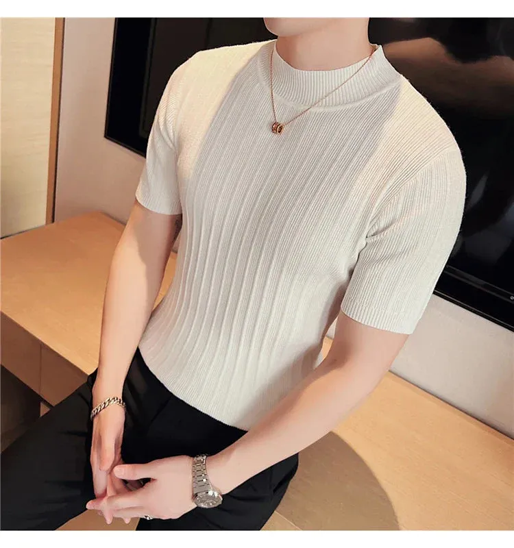 Classy ribbed knit solid mockneck t-shirt turtleneck t-shirt