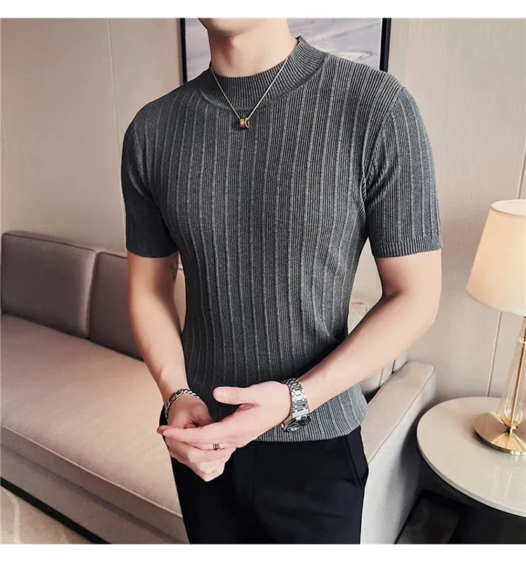 Classy ribbed knit solid mockneck t-shirt turtleneck t-shirt