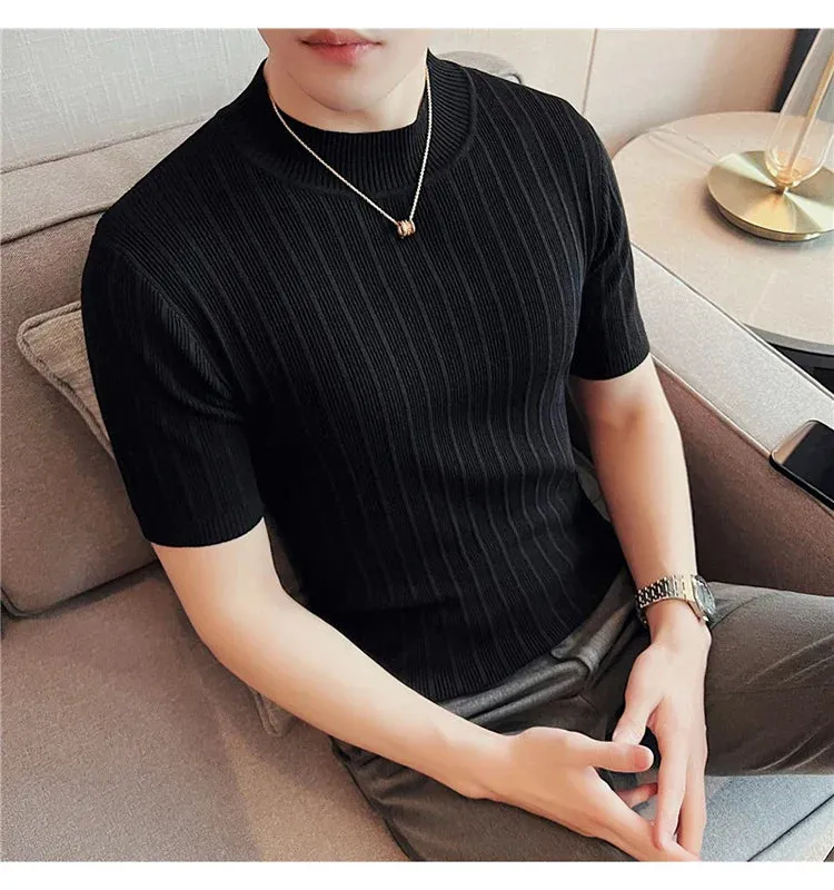 Classy ribbed knit solid mockneck t-shirt turtleneck t-shirt