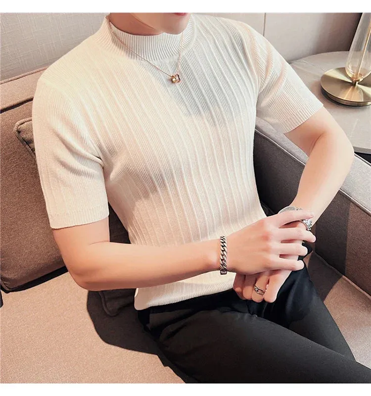 Classy ribbed knit solid mockneck t-shirt turtleneck t-shirt