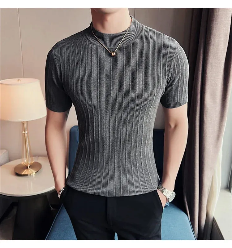 Classy ribbed knit solid mockneck t-shirt turtleneck t-shirt