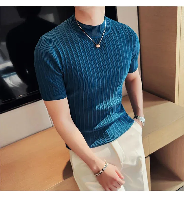 Classy ribbed knit solid mockneck t-shirt turtleneck t-shirt