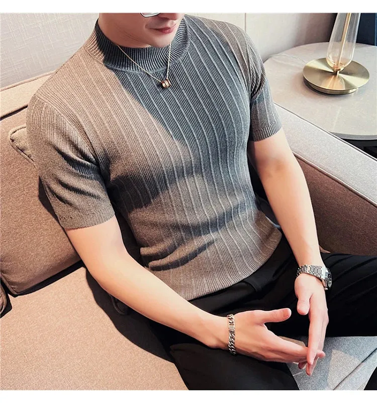 Classy ribbed knit solid mockneck t-shirt turtleneck t-shirt