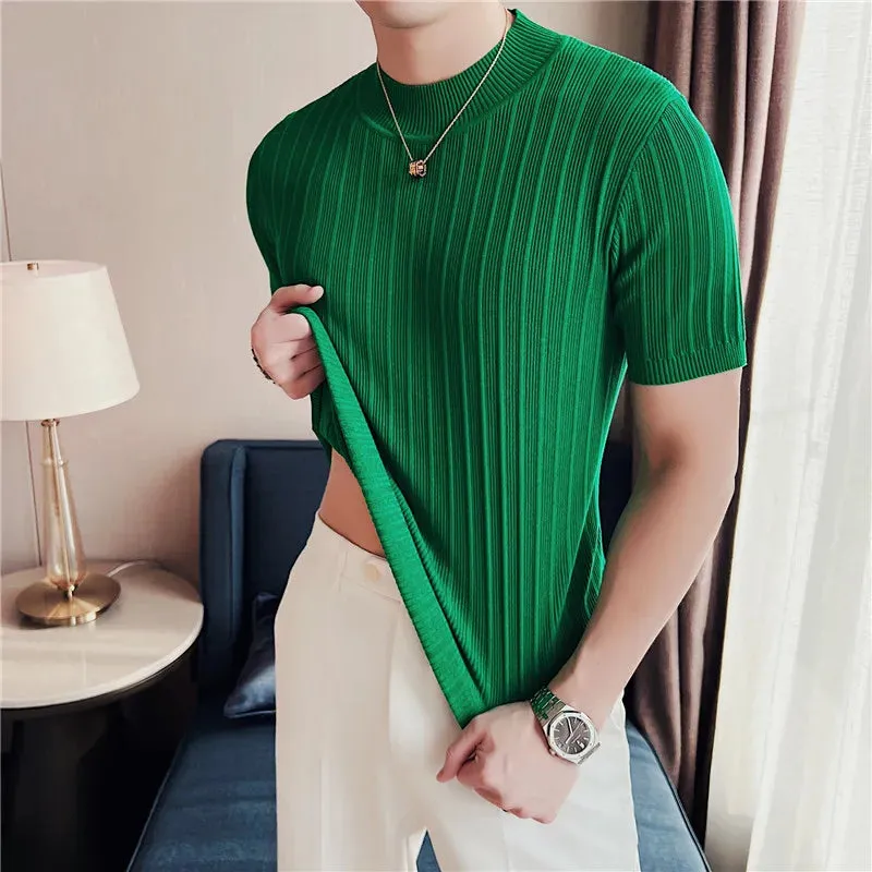 Classy ribbed knit solid mockneck t-shirt turtleneck t-shirt