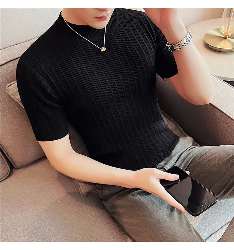 Classy ribbed knit solid mockneck t-shirt turtleneck t-shirt