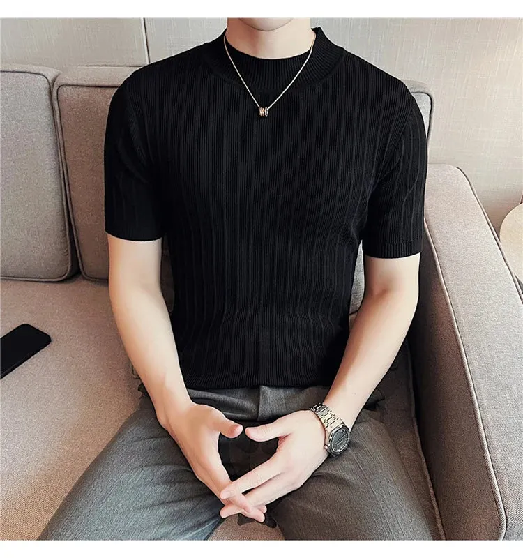 Classy ribbed knit solid mockneck t-shirt turtleneck t-shirt