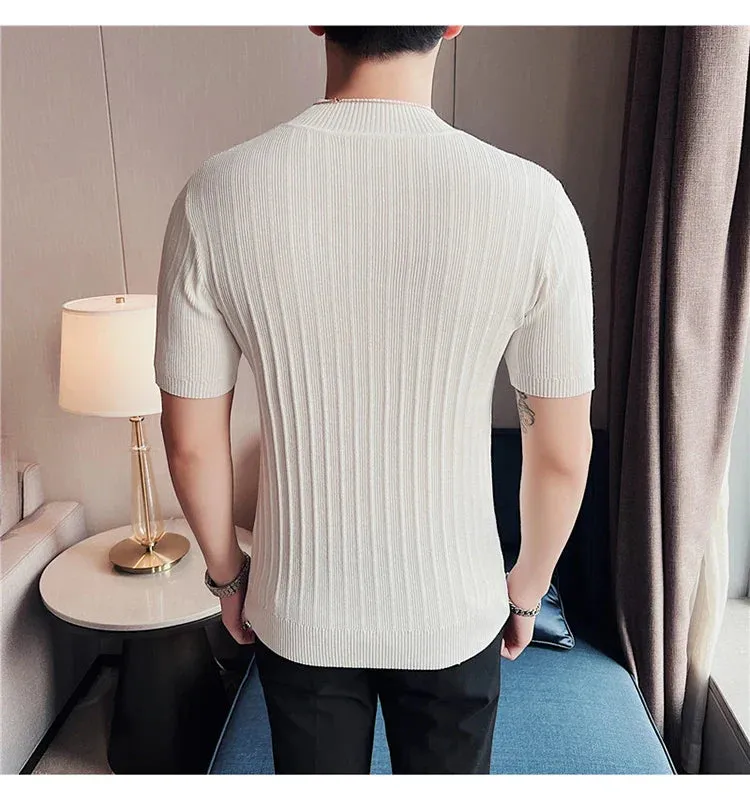 Classy ribbed knit solid mockneck t-shirt turtleneck t-shirt