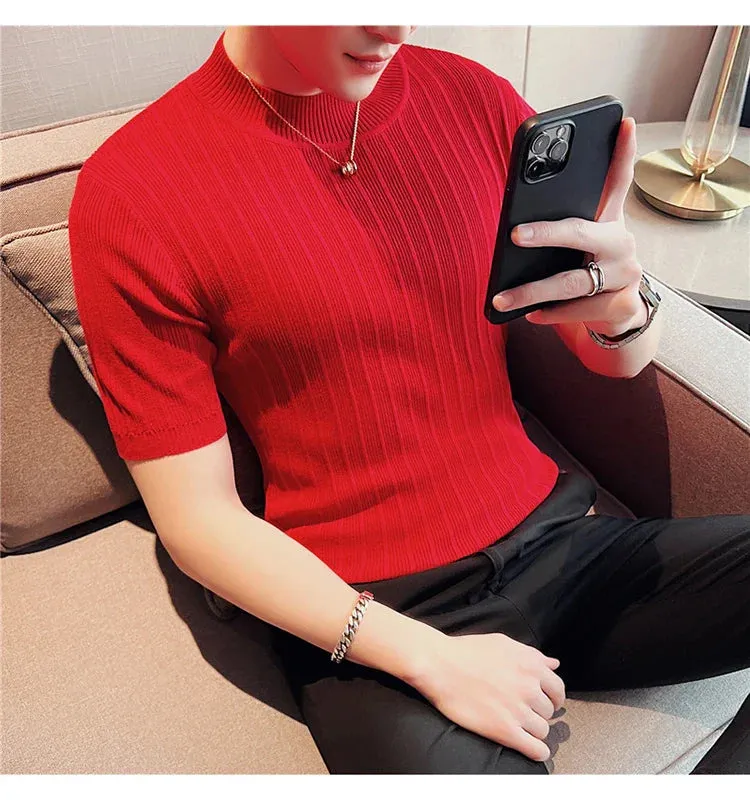 Classy ribbed knit solid mockneck t-shirt turtleneck t-shirt