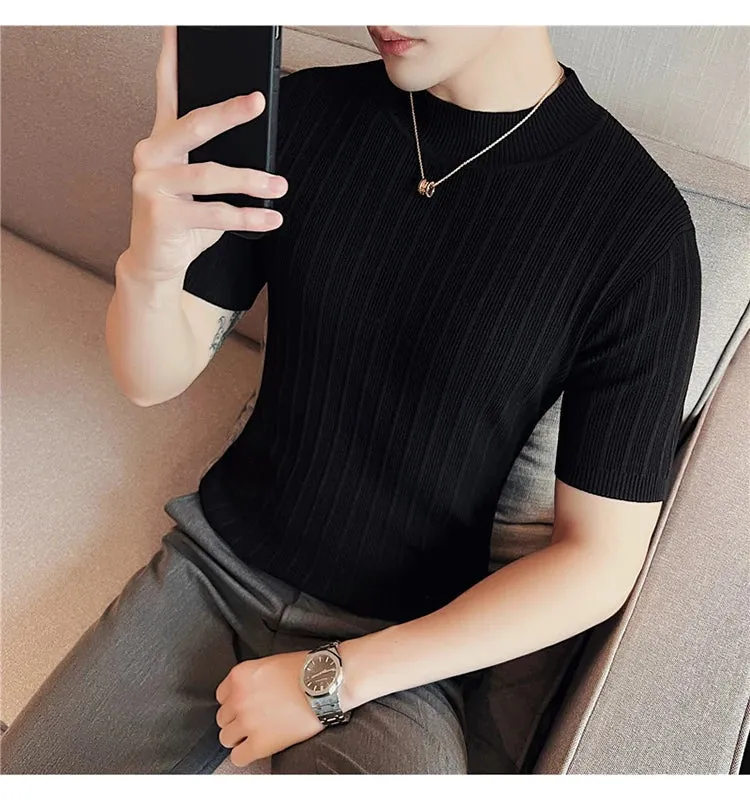 Classy ribbed knit solid mockneck t-shirt turtleneck t-shirt
