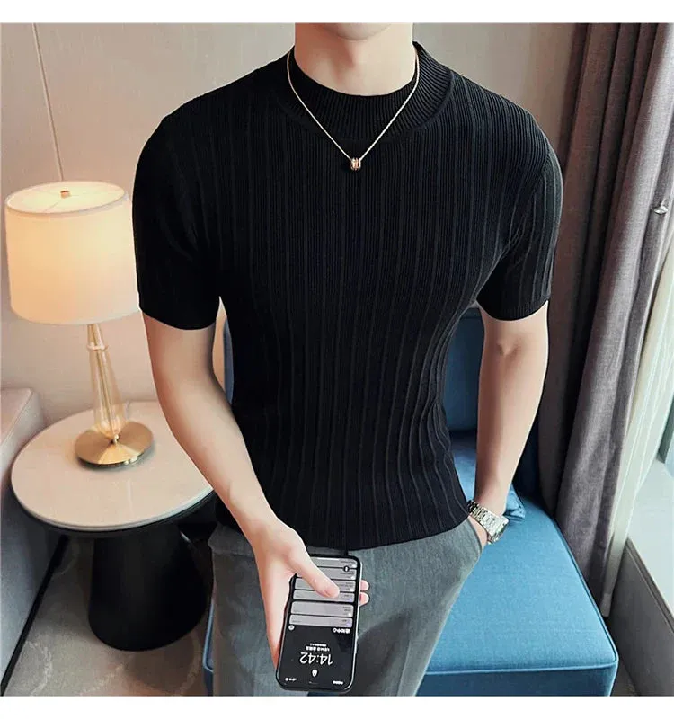 Classy ribbed knit solid mockneck t-shirt turtleneck t-shirt
