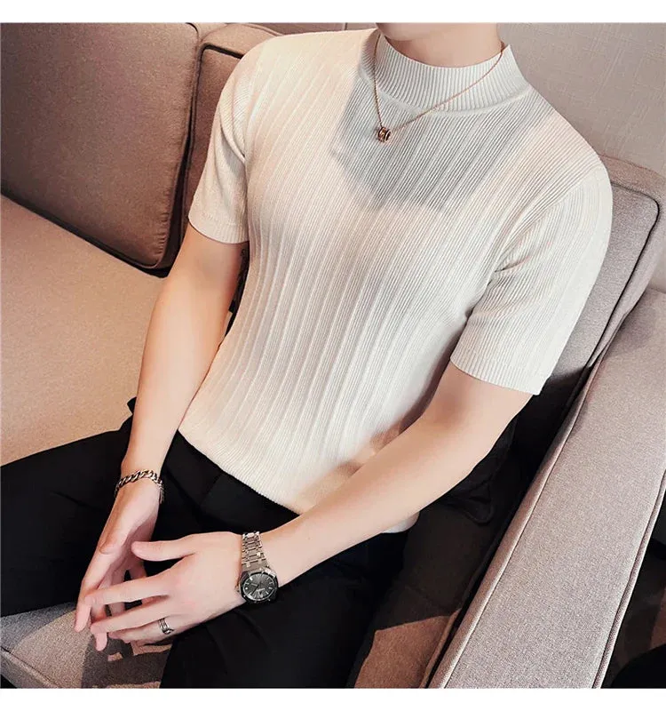 Classy ribbed knit solid mockneck t-shirt turtleneck t-shirt