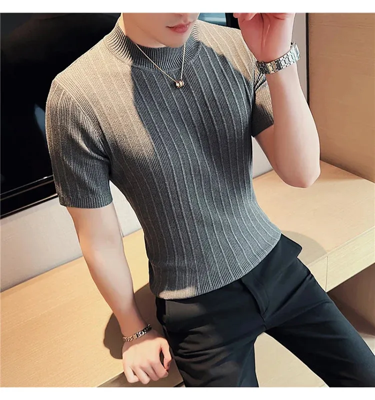 Classy ribbed knit solid mockneck t-shirt turtleneck t-shirt