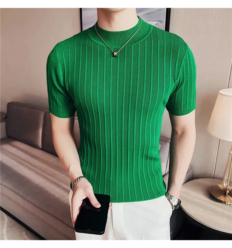 Classy ribbed knit solid mockneck t-shirt turtleneck t-shirt