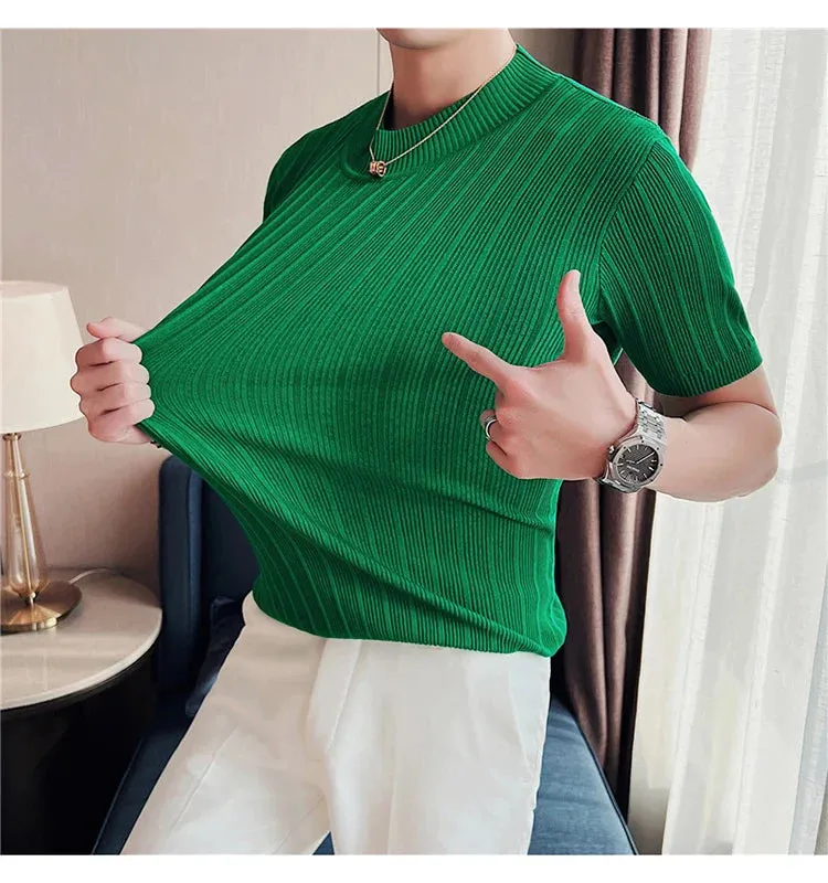 Classy ribbed knit solid mockneck t-shirt turtleneck t-shirt