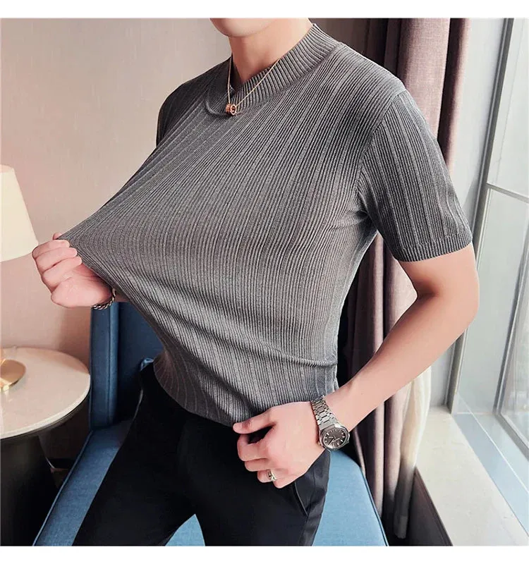 Classy ribbed knit solid mockneck t-shirt turtleneck t-shirt