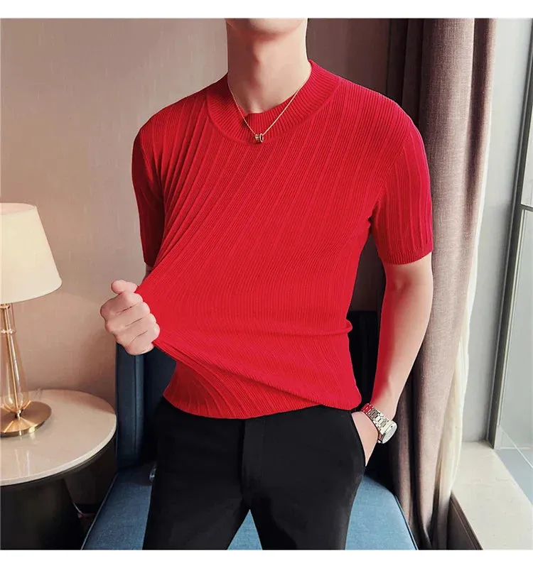 Classy ribbed knit solid mockneck t-shirt turtleneck t-shirt