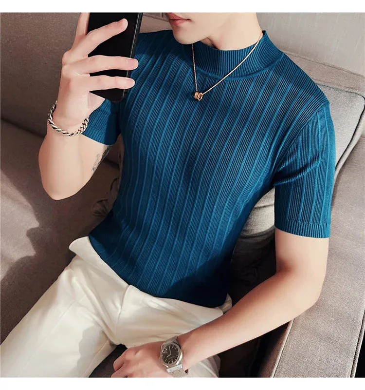 Classy ribbed knit solid mockneck t-shirt turtleneck t-shirt