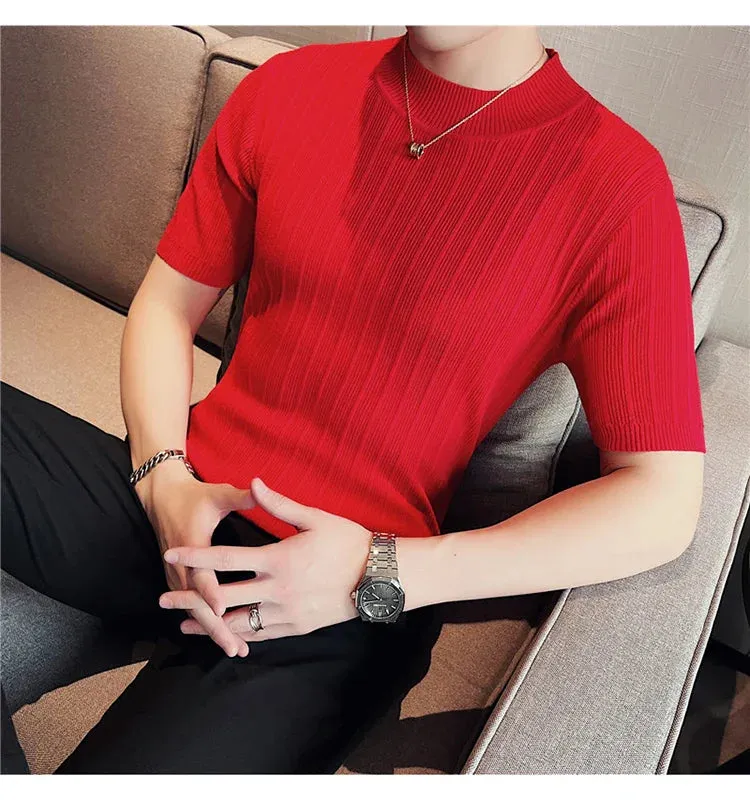 Classy ribbed knit solid mockneck t-shirt turtleneck t-shirt