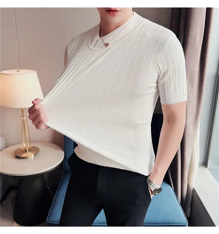 Classy ribbed knit solid mockneck t-shirt turtleneck t-shirt