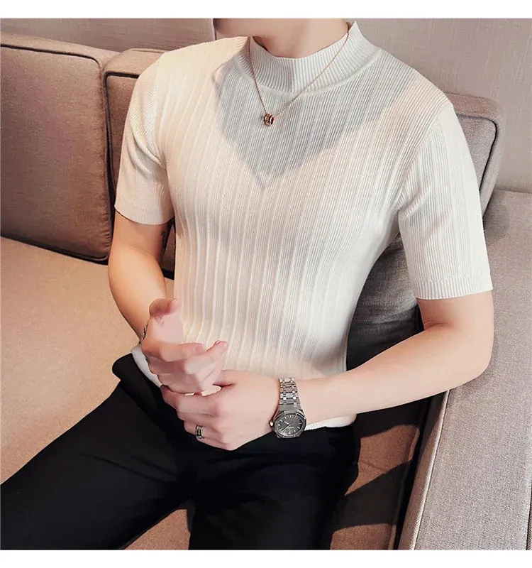 Classy ribbed knit solid mockneck t-shirt turtleneck t-shirt