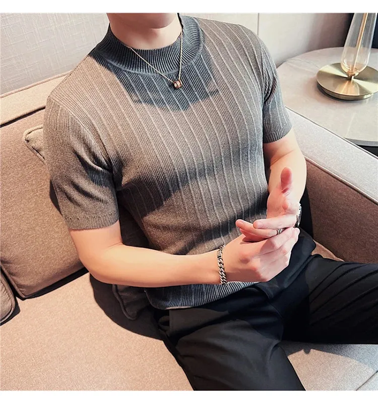 Classy ribbed knit solid mockneck t-shirt turtleneck t-shirt