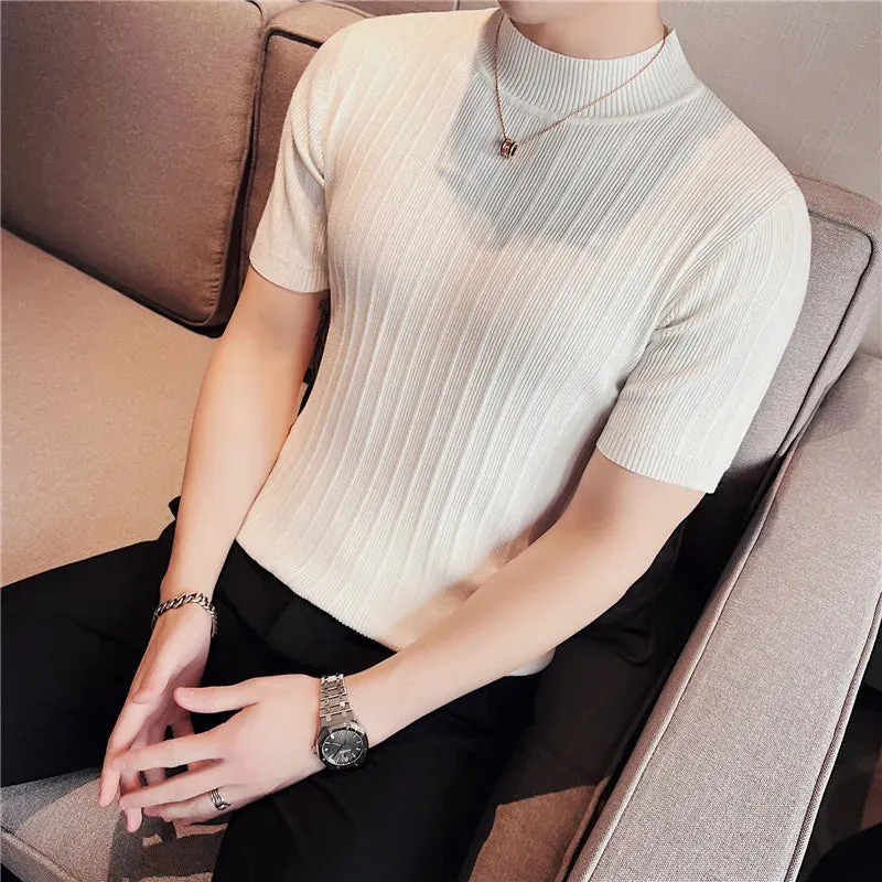 Classy ribbed knit solid mockneck t-shirt turtleneck t-shirt