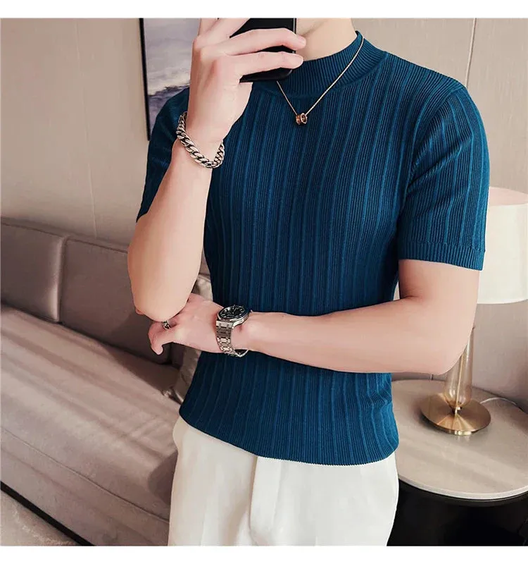 Classy ribbed knit solid mockneck t-shirt turtleneck t-shirt