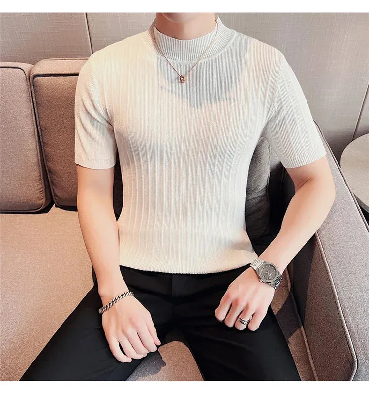 Classy ribbed knit solid mockneck t-shirt turtleneck t-shirt