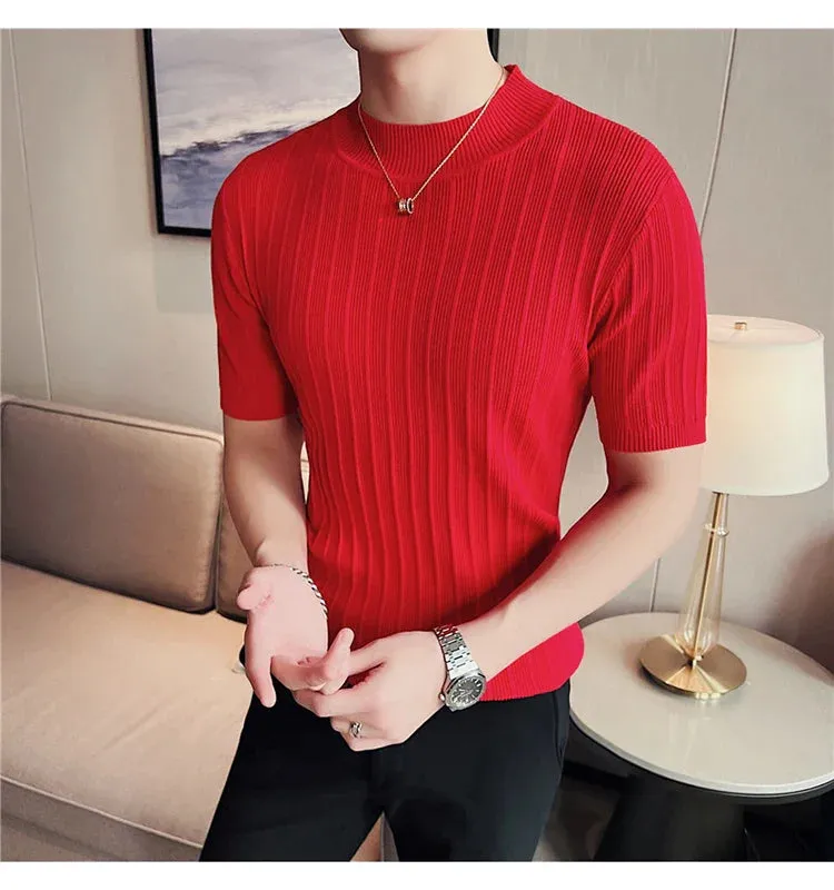 Classy ribbed knit solid mockneck t-shirt turtleneck t-shirt