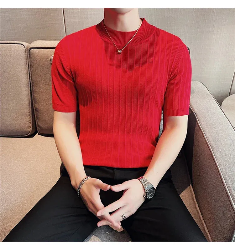 Classy ribbed knit solid mockneck t-shirt turtleneck t-shirt