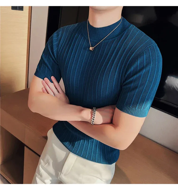 Classy ribbed knit solid mockneck t-shirt turtleneck t-shirt