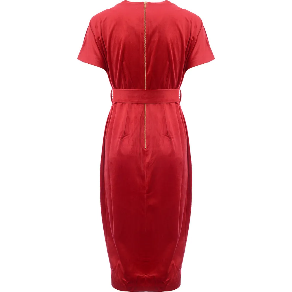 Closet London Womens Maternity Kimono Sleeve Velvet Midi Dress With Wrap Tie In Red