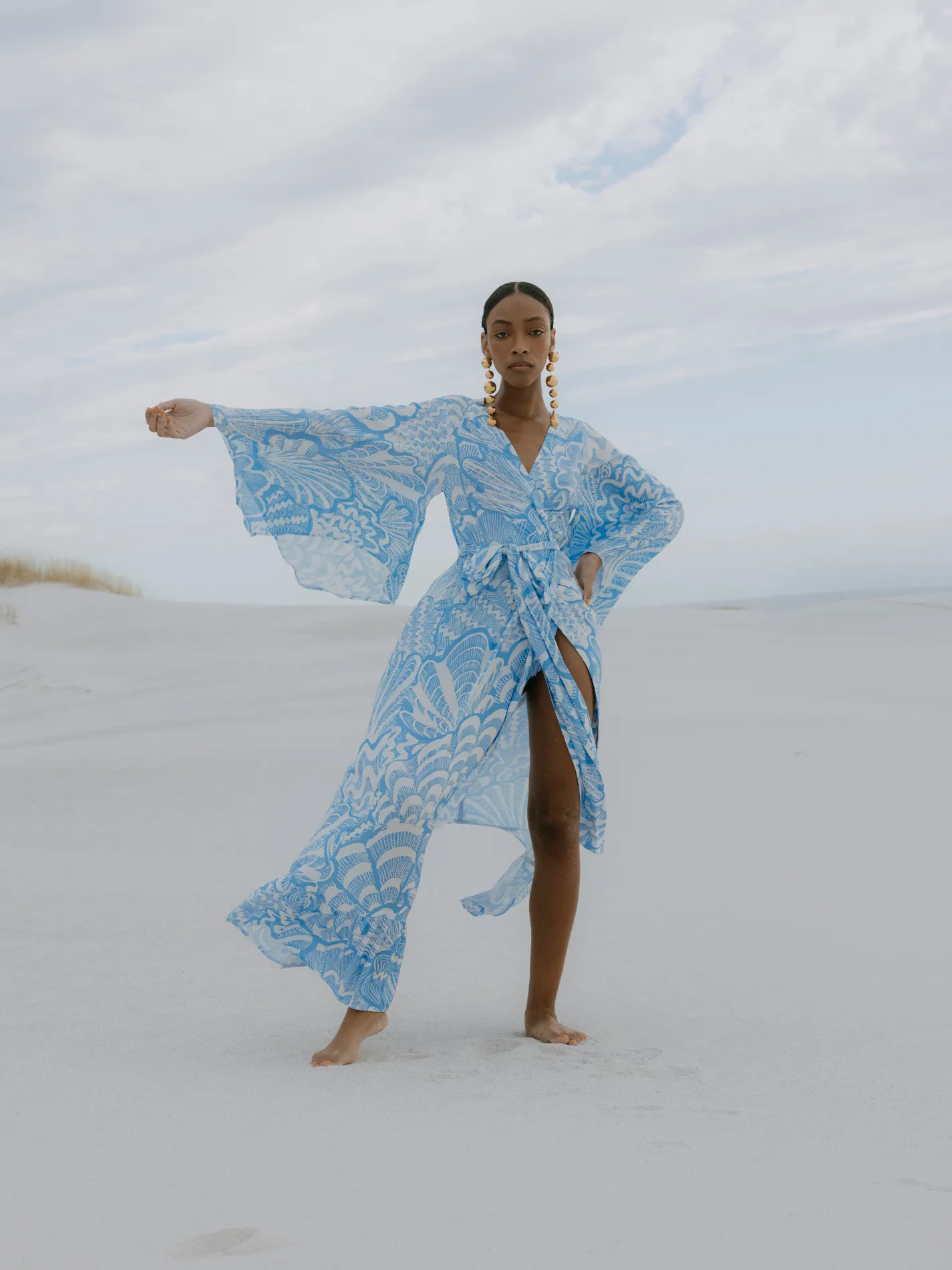 Coco Wrap Dress - Blue Abstract Shells