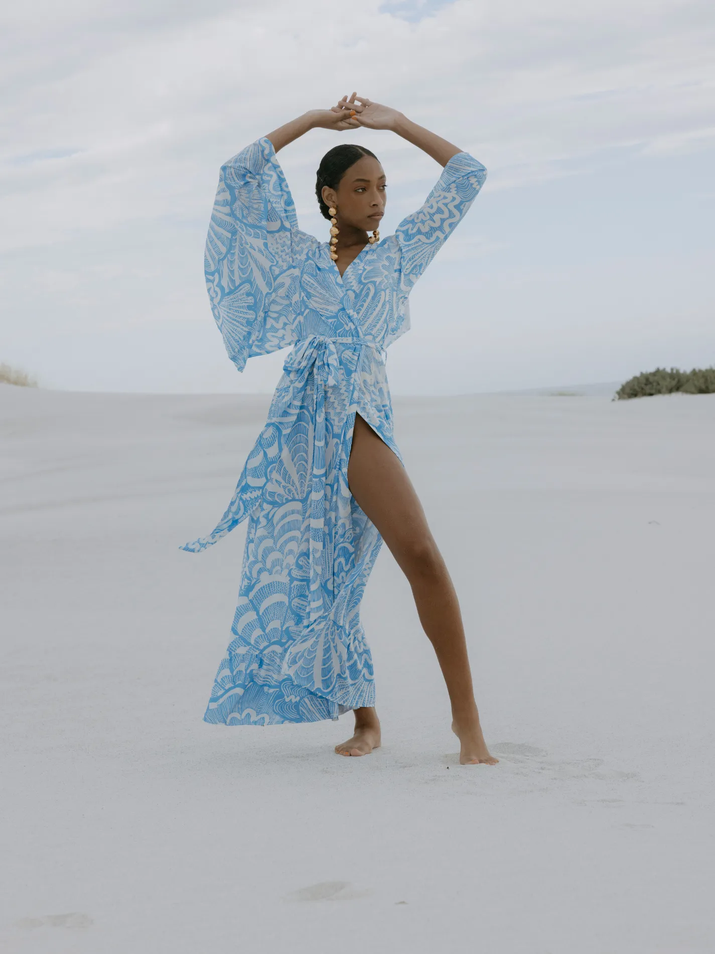 Coco Wrap Dress - Blue Abstract Shells