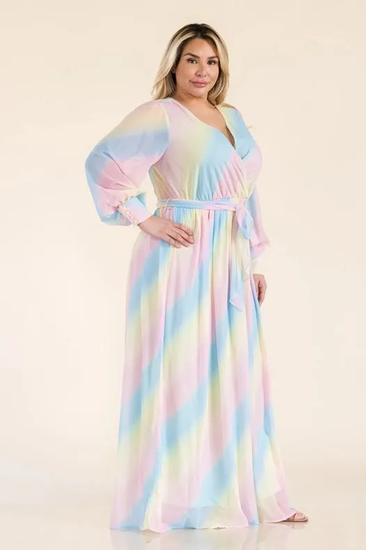 Color Block Chiffon Tie Waist Maxi Dress