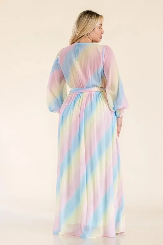 Color Block Chiffon Tie Waist Maxi Dress