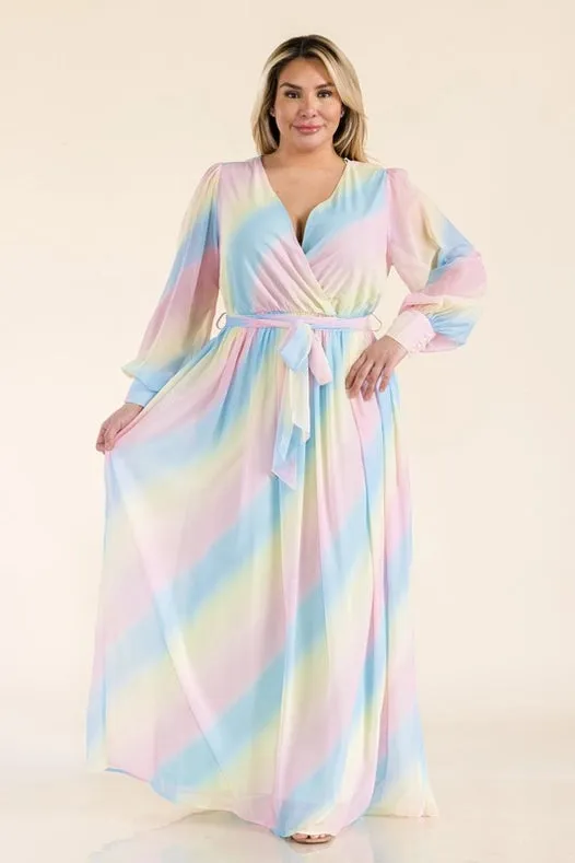 Color Block Chiffon Tie Waist Maxi Dress