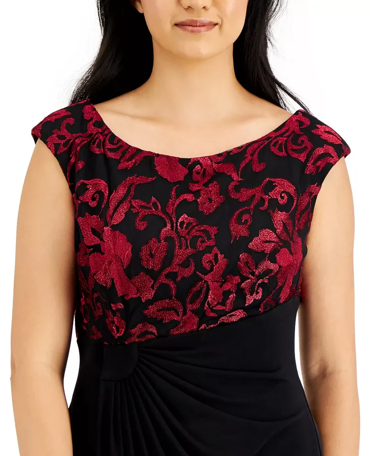 Connected Petite Embellished Faux-Wrap Dress