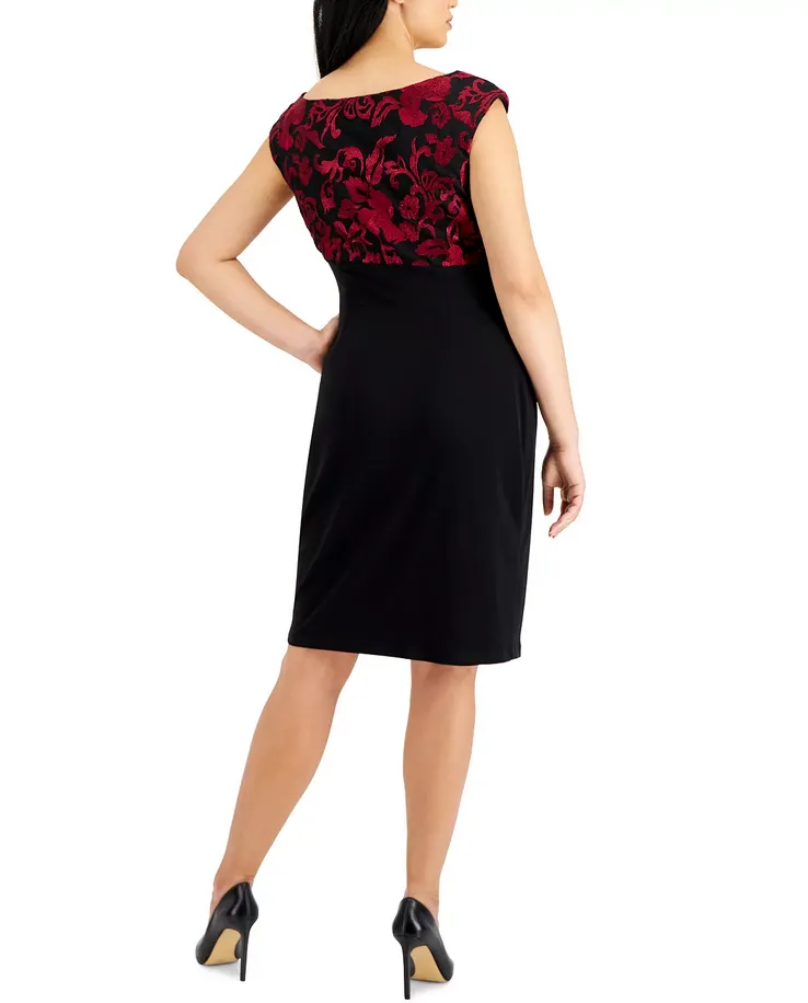 Connected Petite Embellished Faux-Wrap Dress