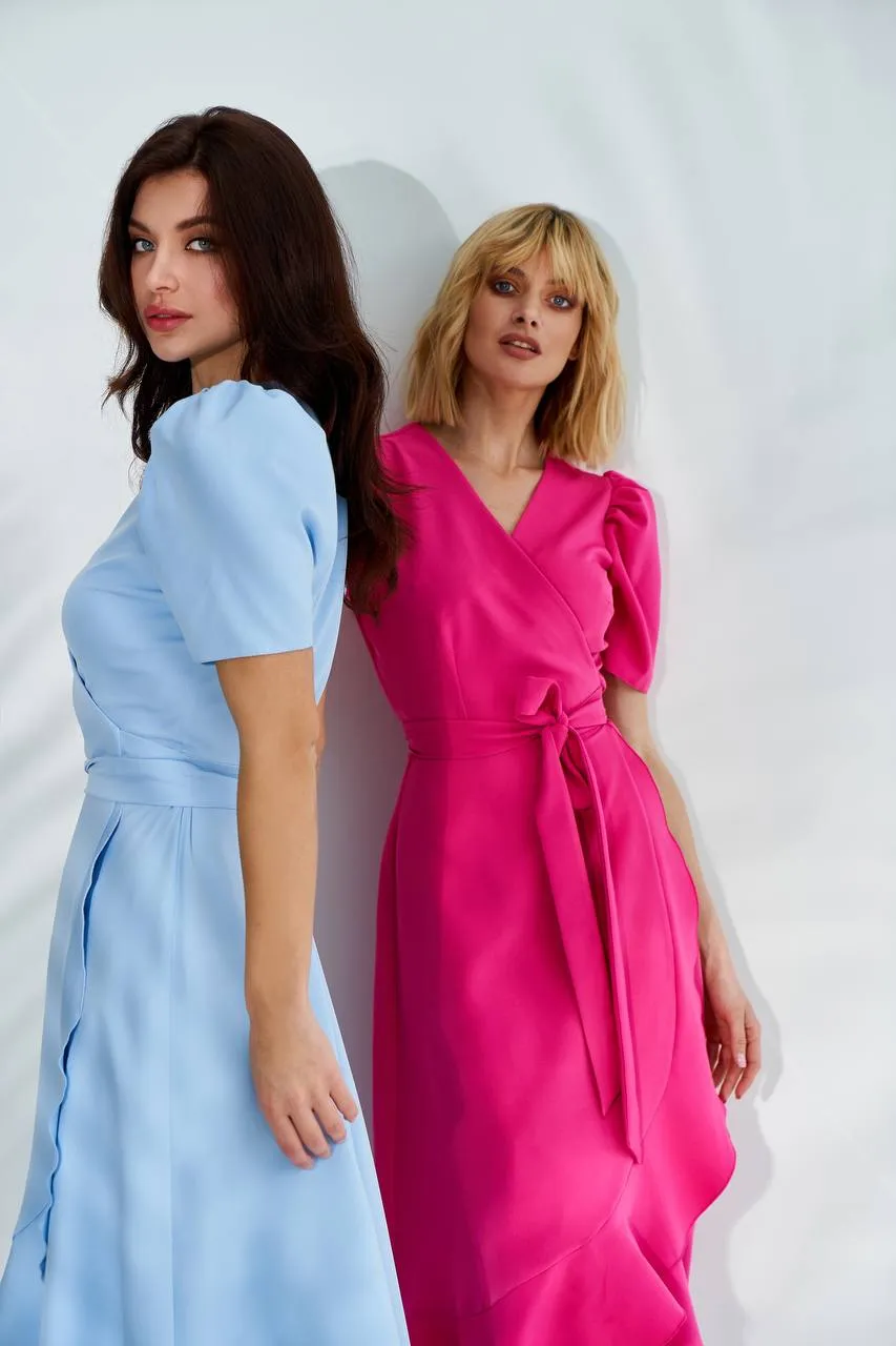 Crimson Wrap Short Sleeve Midi Dress