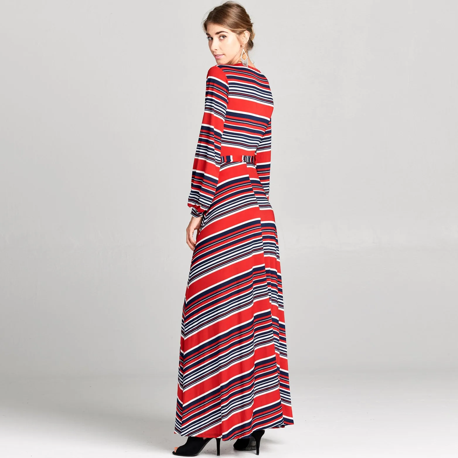 Cuffed Sleeve Venechia Red Stripe Dress