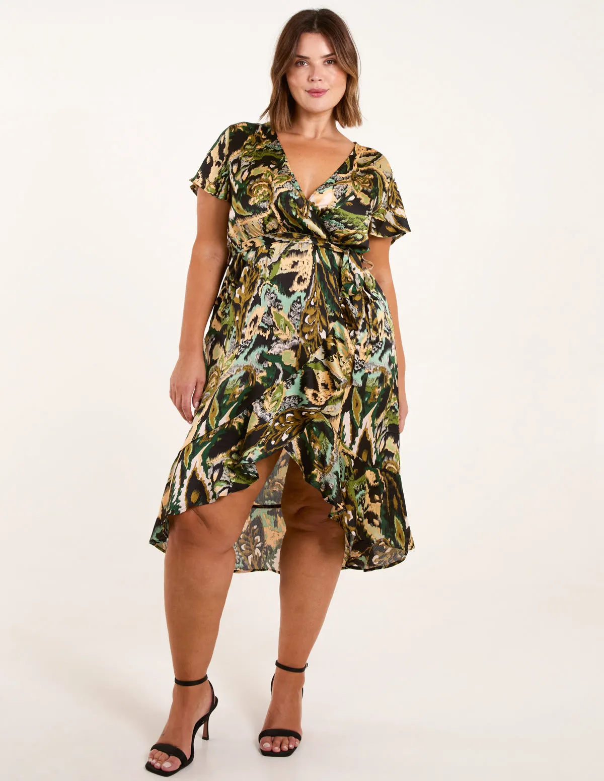 Curve Angel Sleeve Wrap Midi Dress