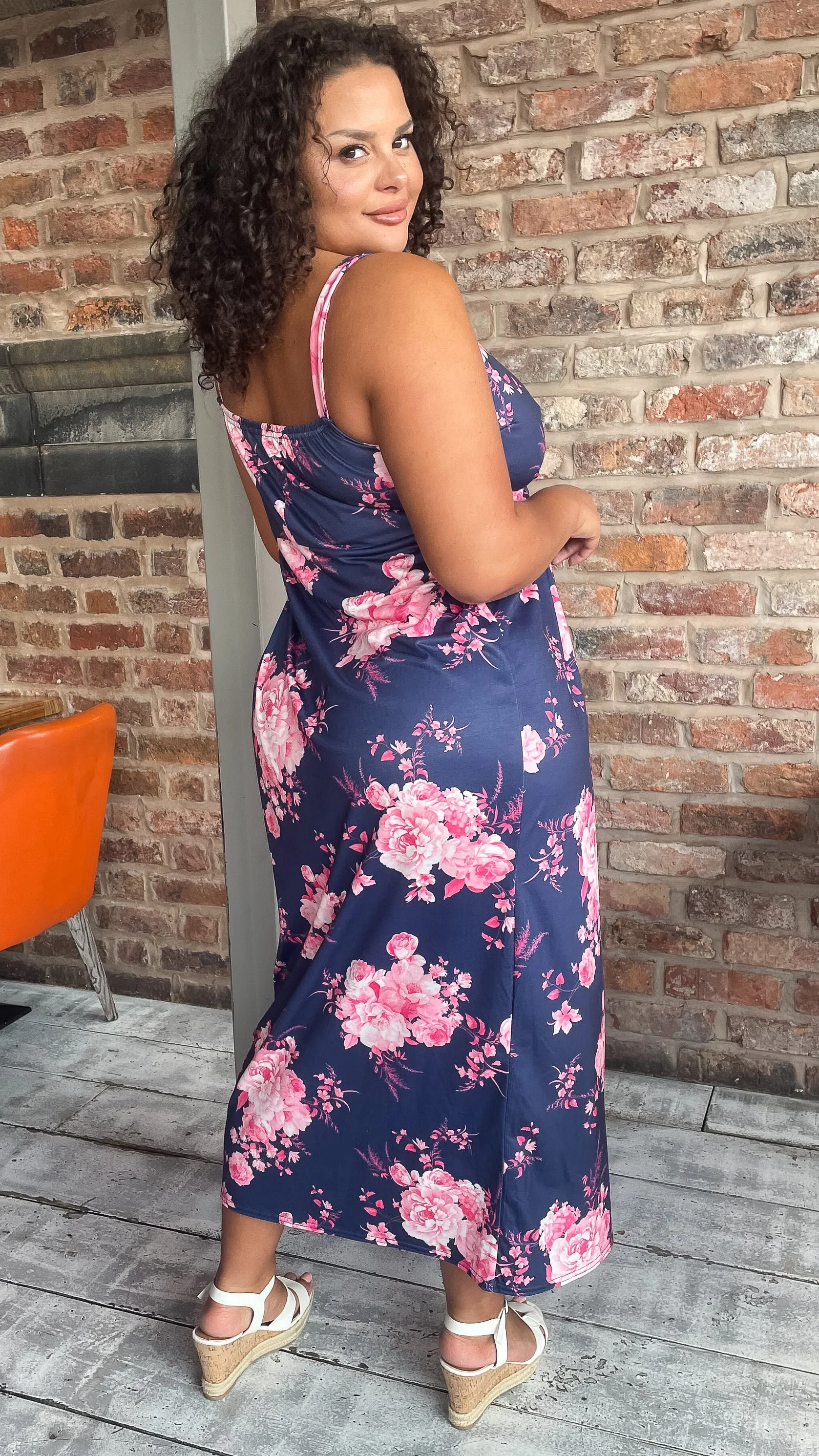 CurveWow Wrap Maxi Dress Navy Pink Floral