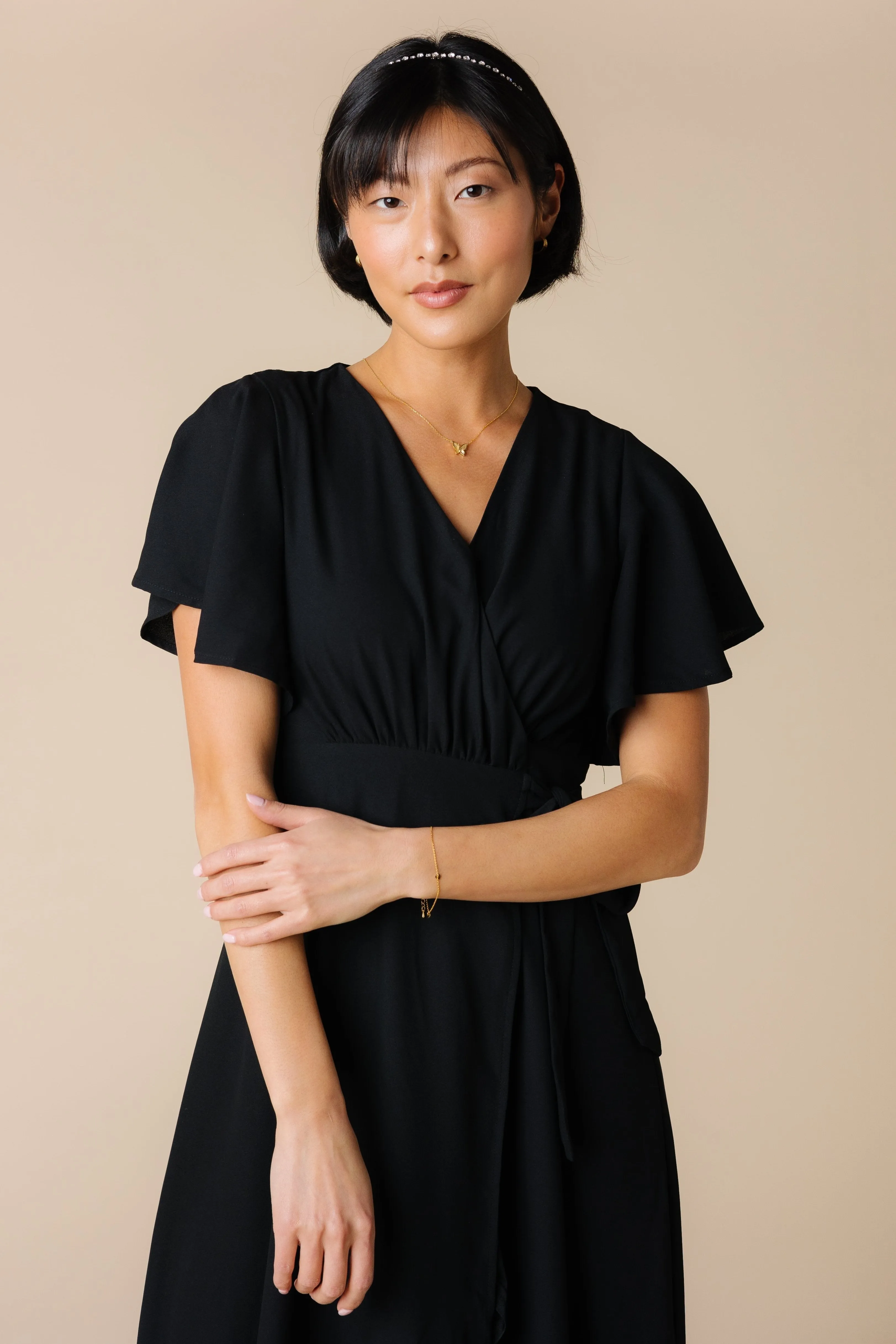 Daphne Tulip Wrap Dress - Black