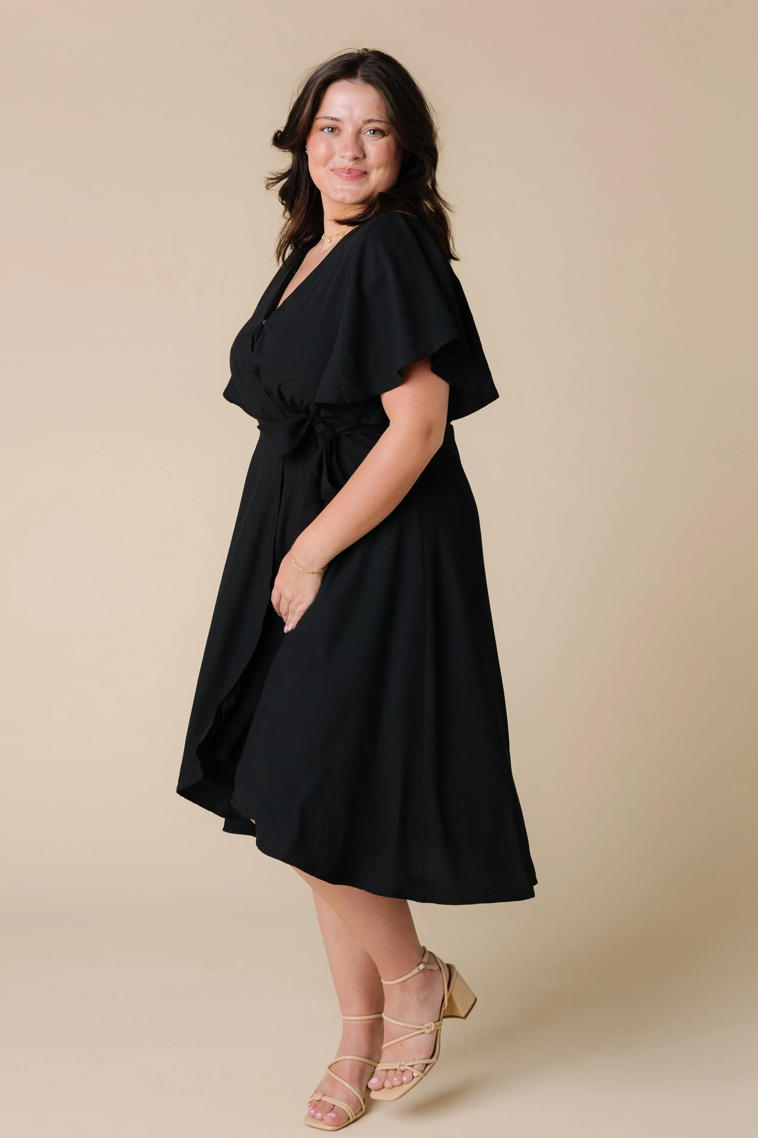 Daphne Tulip Wrap Dress - Black