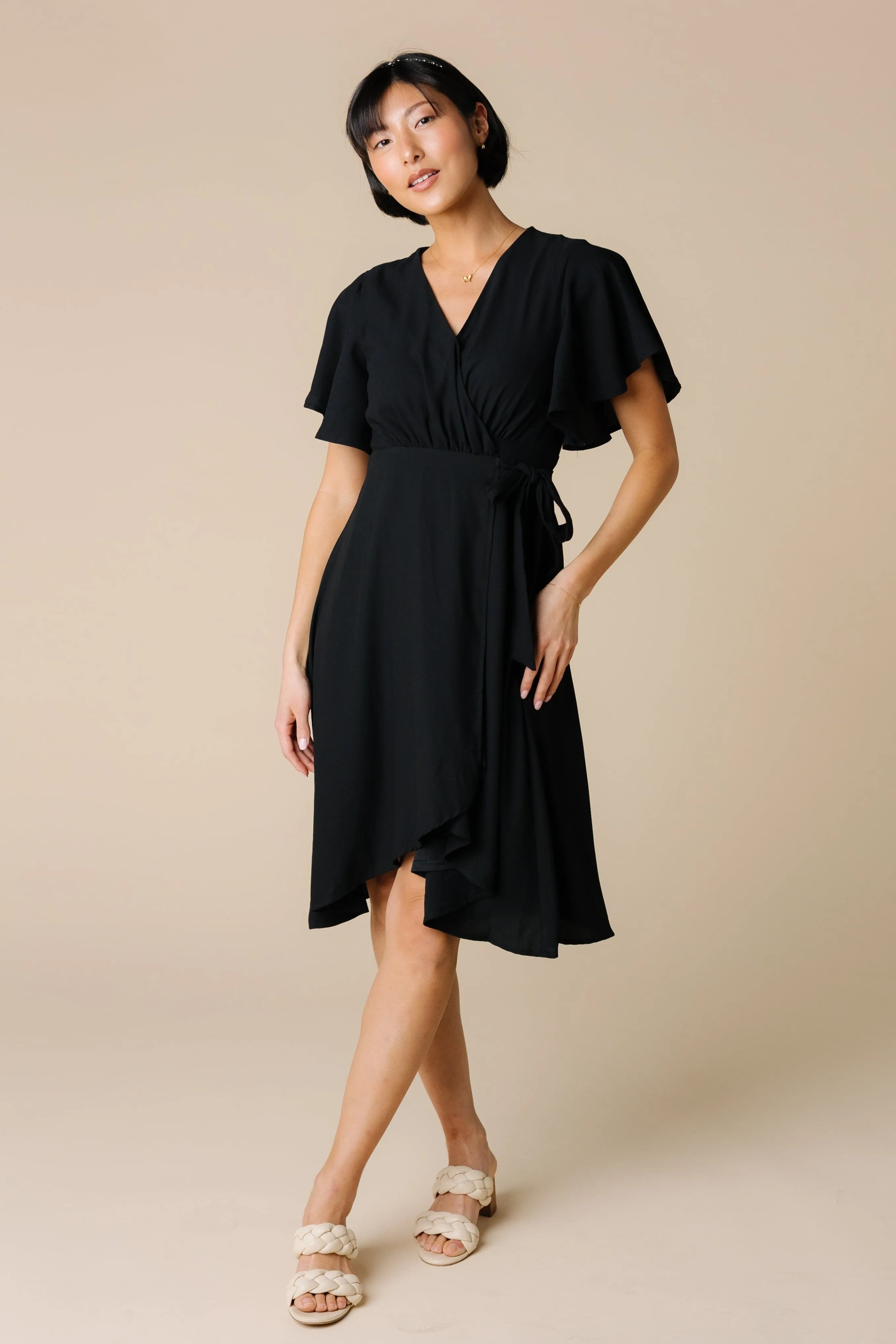Daphne Tulip Wrap Dress - Black