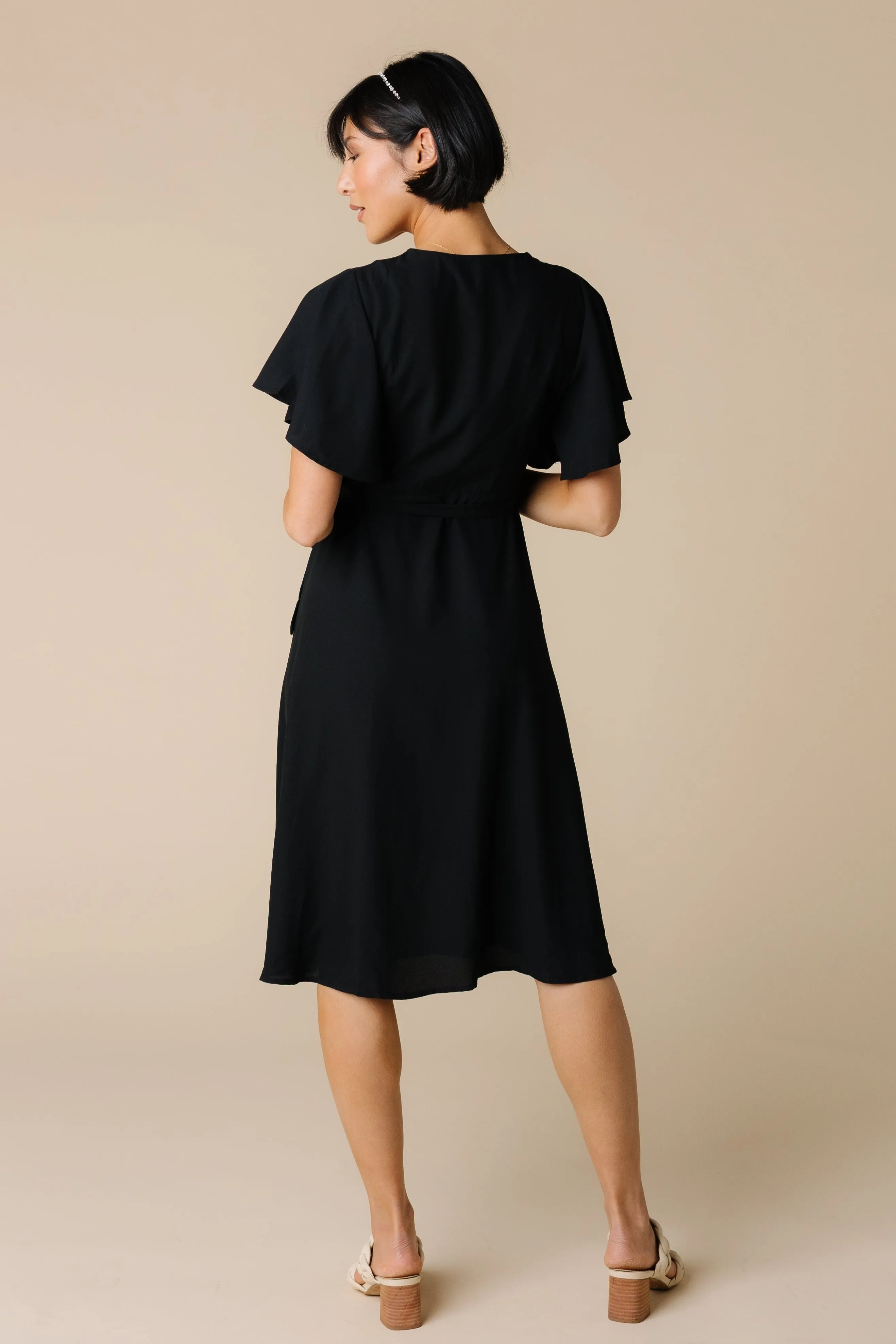 Daphne Tulip Wrap Dress - Black