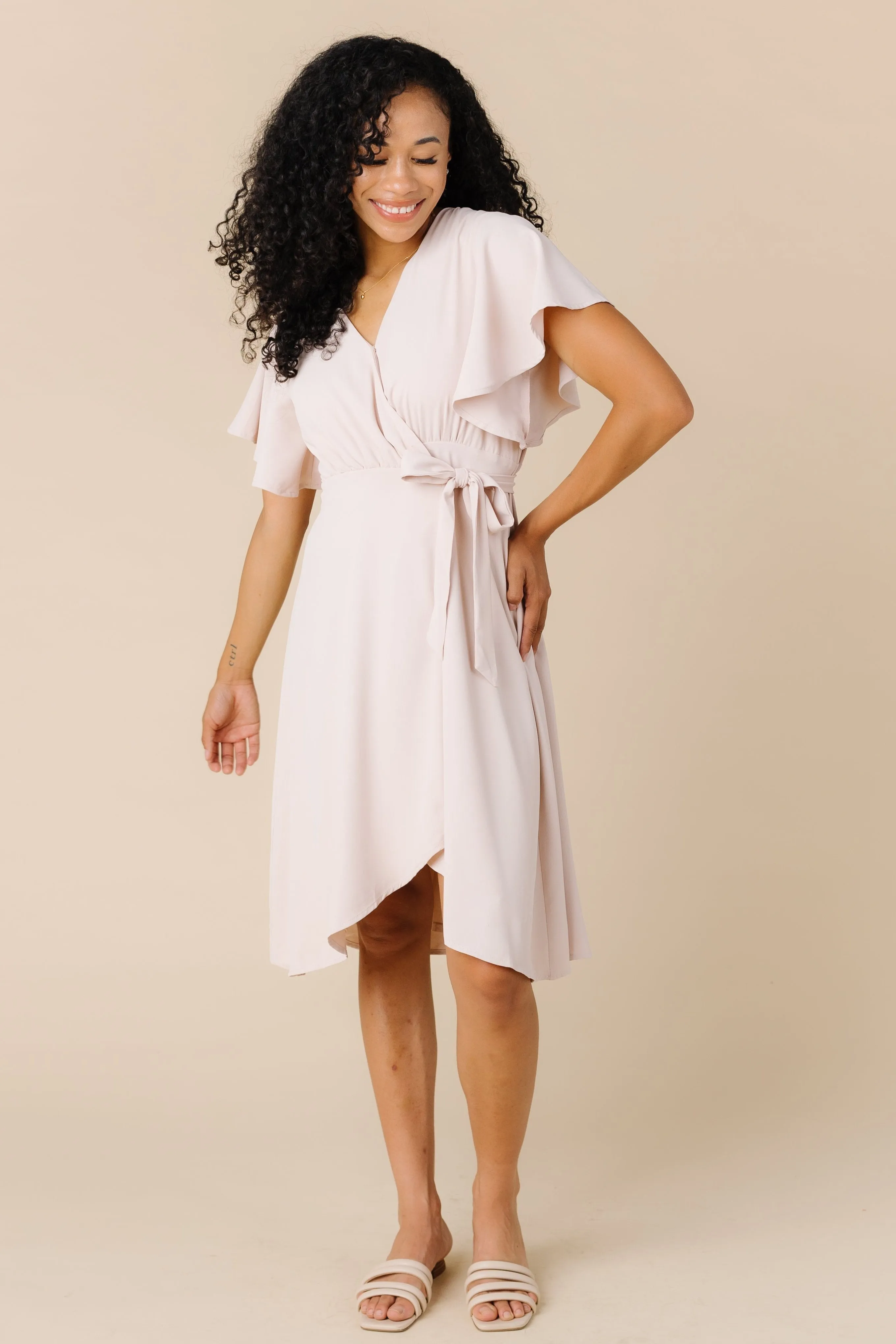 Daphne Tulip Wrap Dress - Taupe