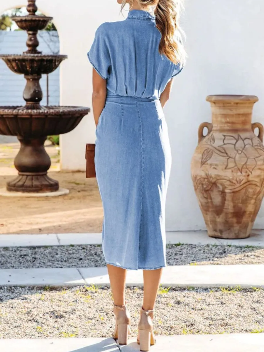 Denim Delight Midi Wrap Dress