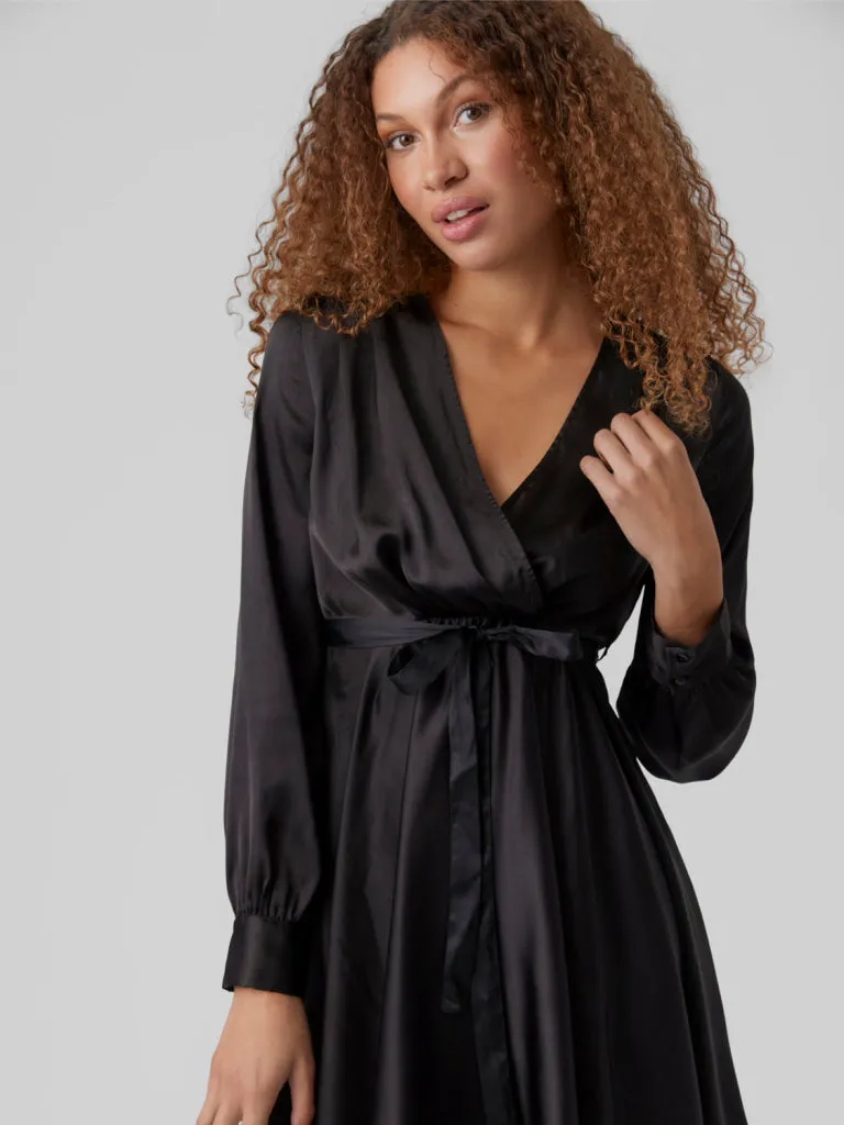 DIANA LS SATIN WRAP DRESS